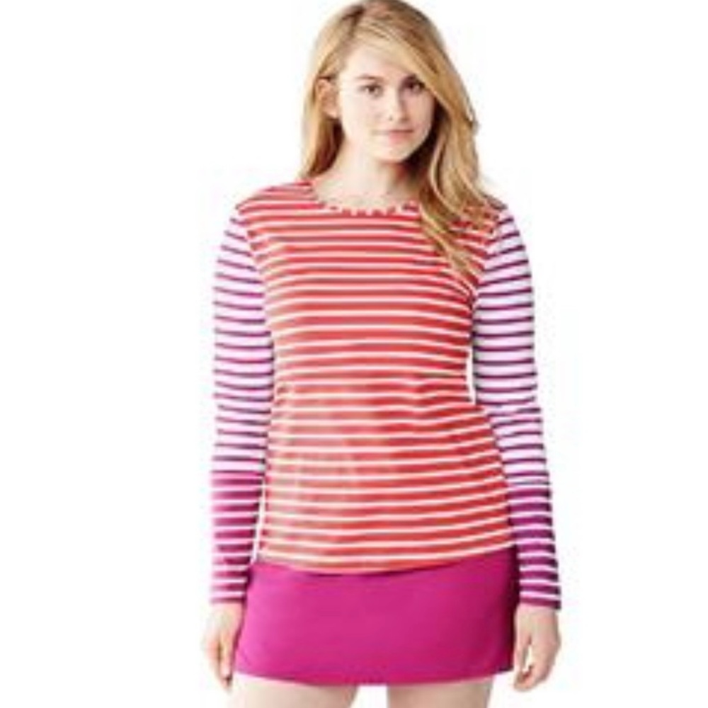 Lands' End Red and Pink Striped Swim Top